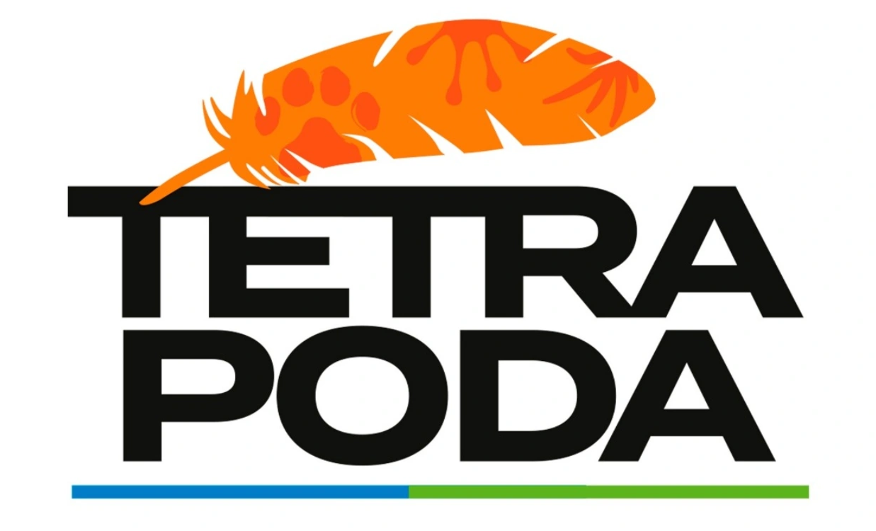 Logo Tetrapoda: pluma y nombre